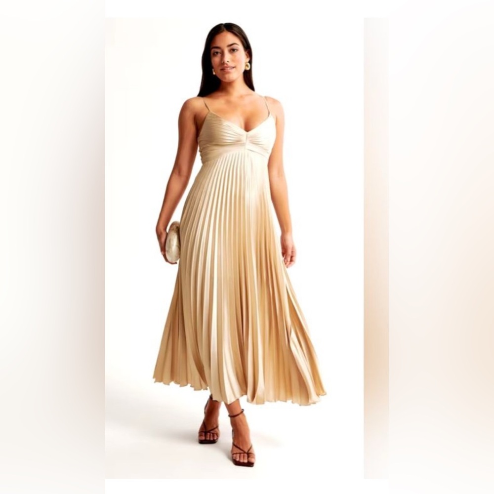 NWT Abercrombie gold/champagne Pleated Dress